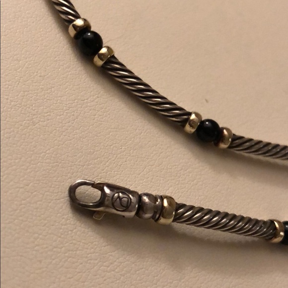 David Yurman sterling 14 kt gold onyx necklace - Picture 3 of 6
